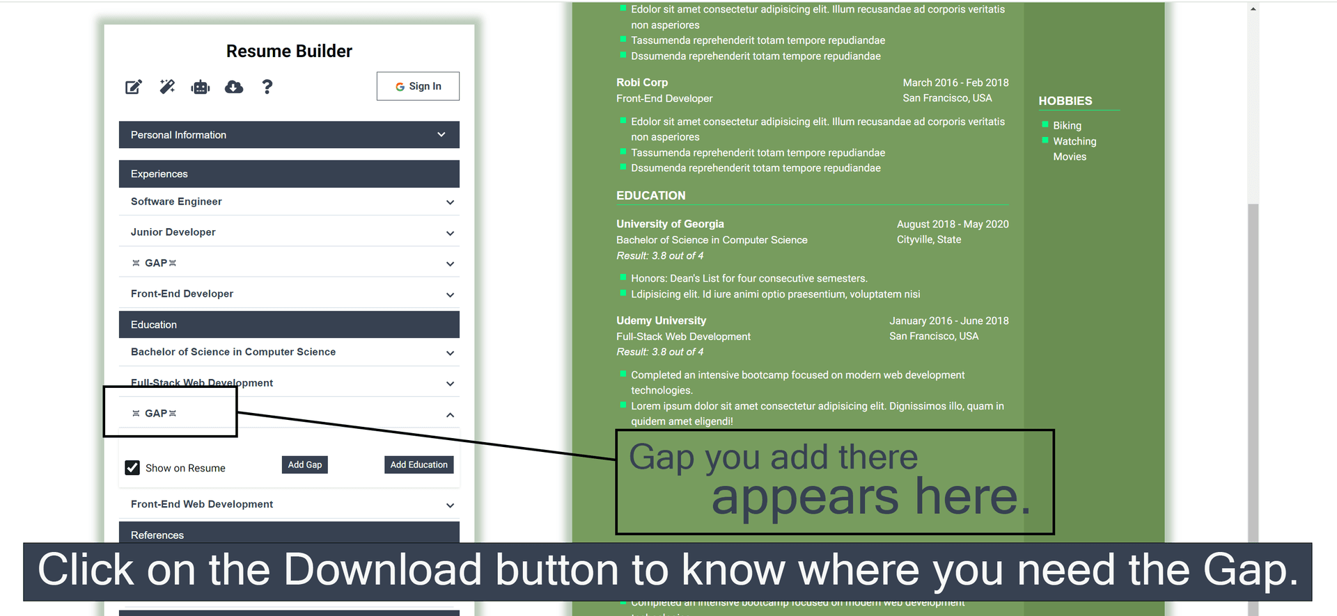 Add gap between parts of cv, resume